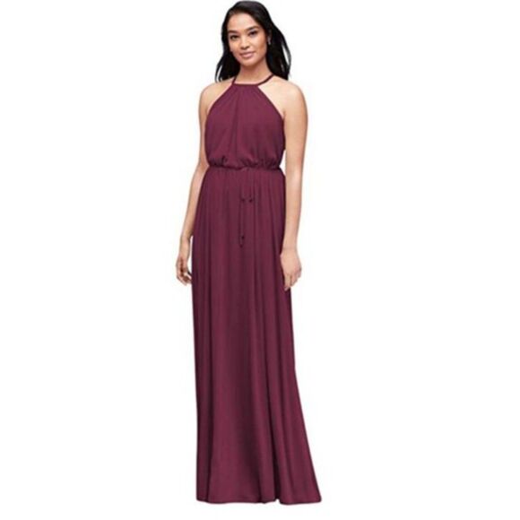 David's Bridal Dresses & Skirts - David's Bridal Women Dress Sz 8 Wine F19533 Halter Bridesmaid Prom Formal